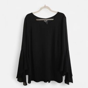 NIC+ZOE Black Sheer Bell Ruffle Sleeve Blouse Size 6 Flowy Dressy